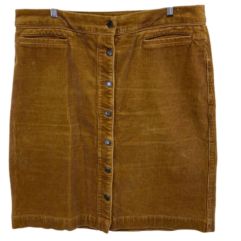 Lands End Corduroy‎ Button Front A Line Skirt Camel Brown Size 16 Stretch
